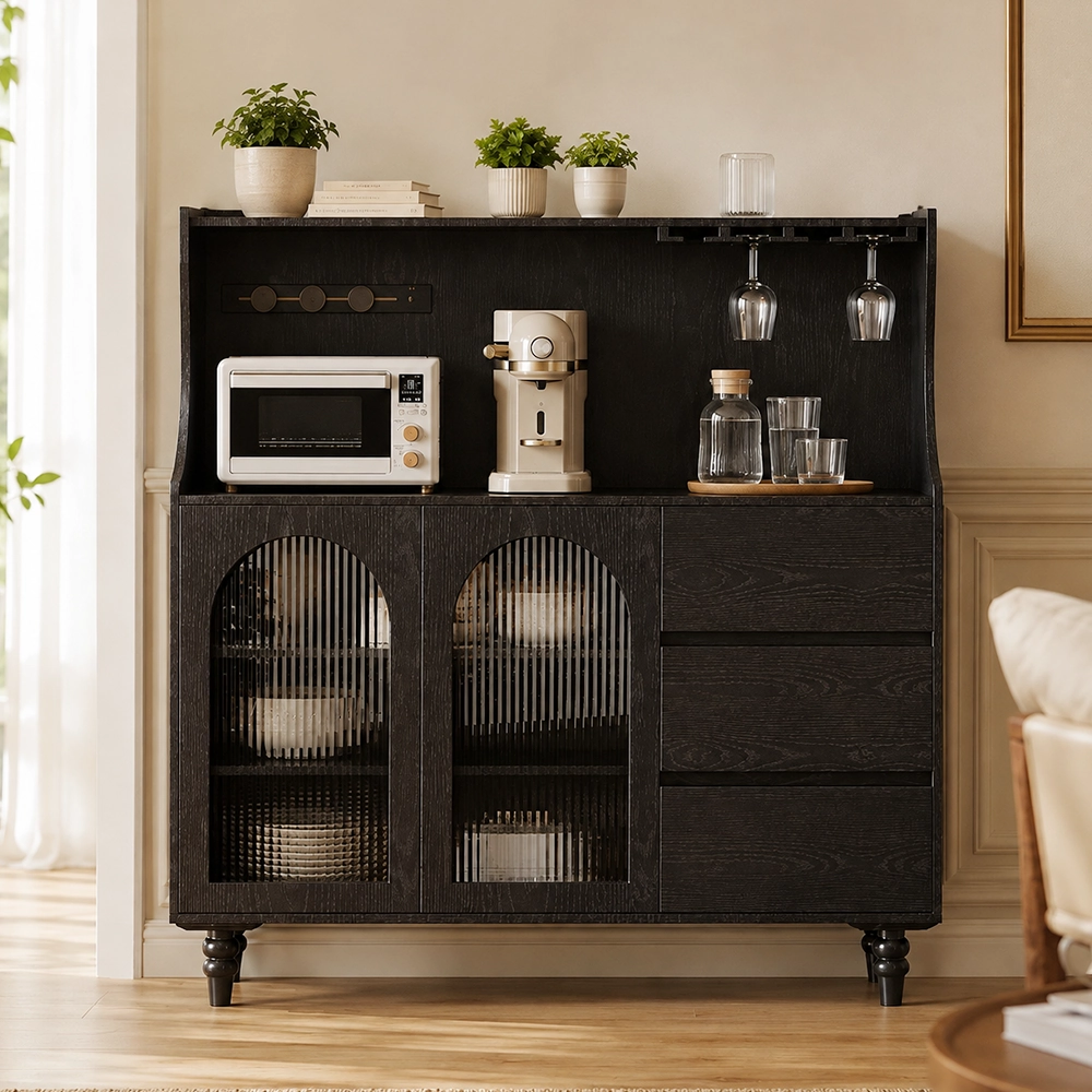 Ash Wood Sideboard with Glass Doors