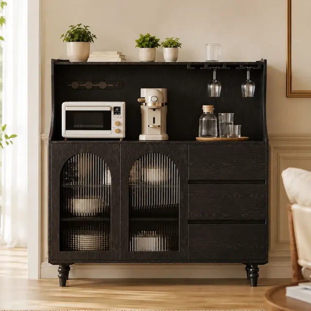 Ash Wood Sideboard with Glass Doors