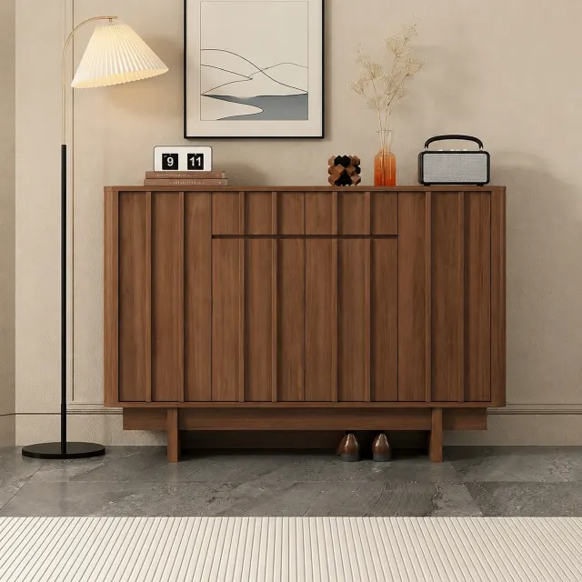 Minimalist Ribbed Entryway Shoe Cabinet