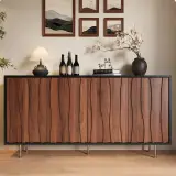 Mid-Century Solid Wood Slatted Sideboard