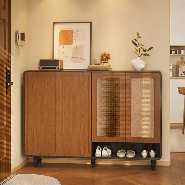 Woven Rattan Entryway Cabinet