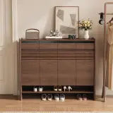 Walnut Narrow Entryway Shoe Cabinet