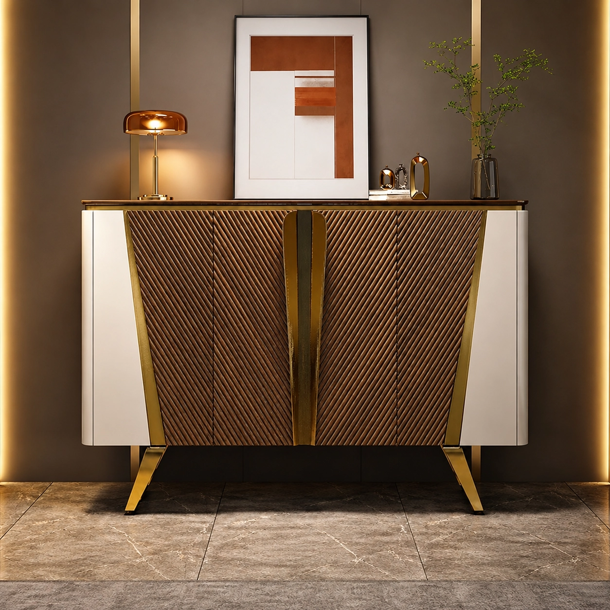 Wave-Paneled Shoe Cabinet