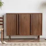 Black Walnut Vertical Grid Shoe Cabinet