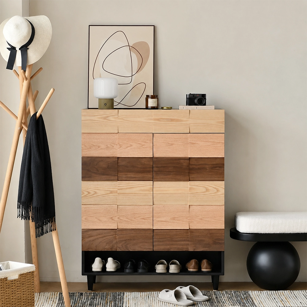 Solid Wood Patchwork Shoe Cabinet