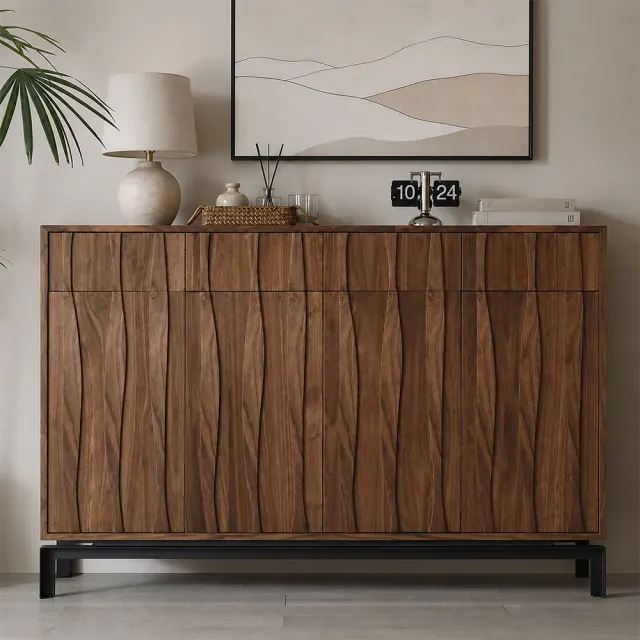 Walnut Wave Foyer Storage Cabinet