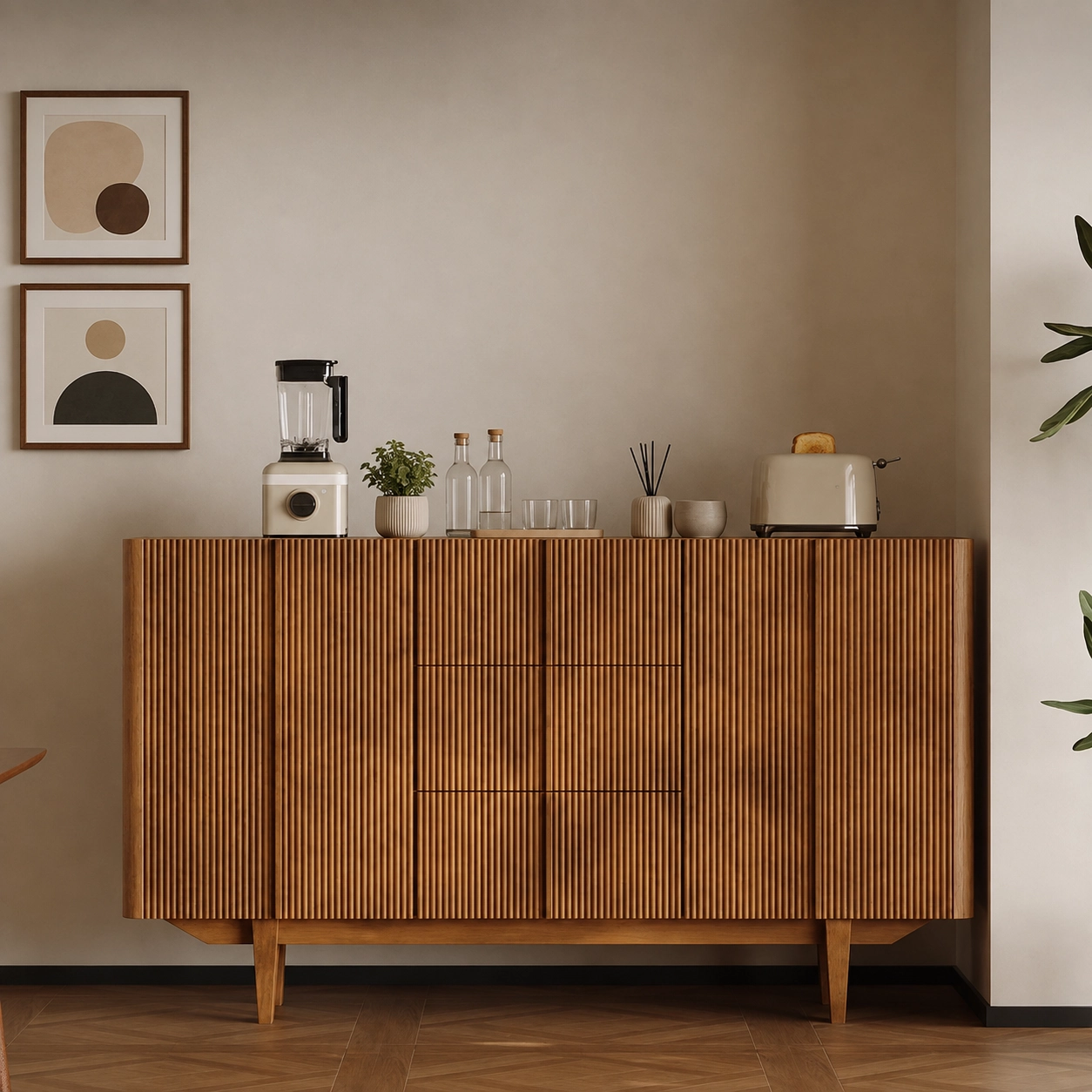 Carved Ash Wood Sideboard