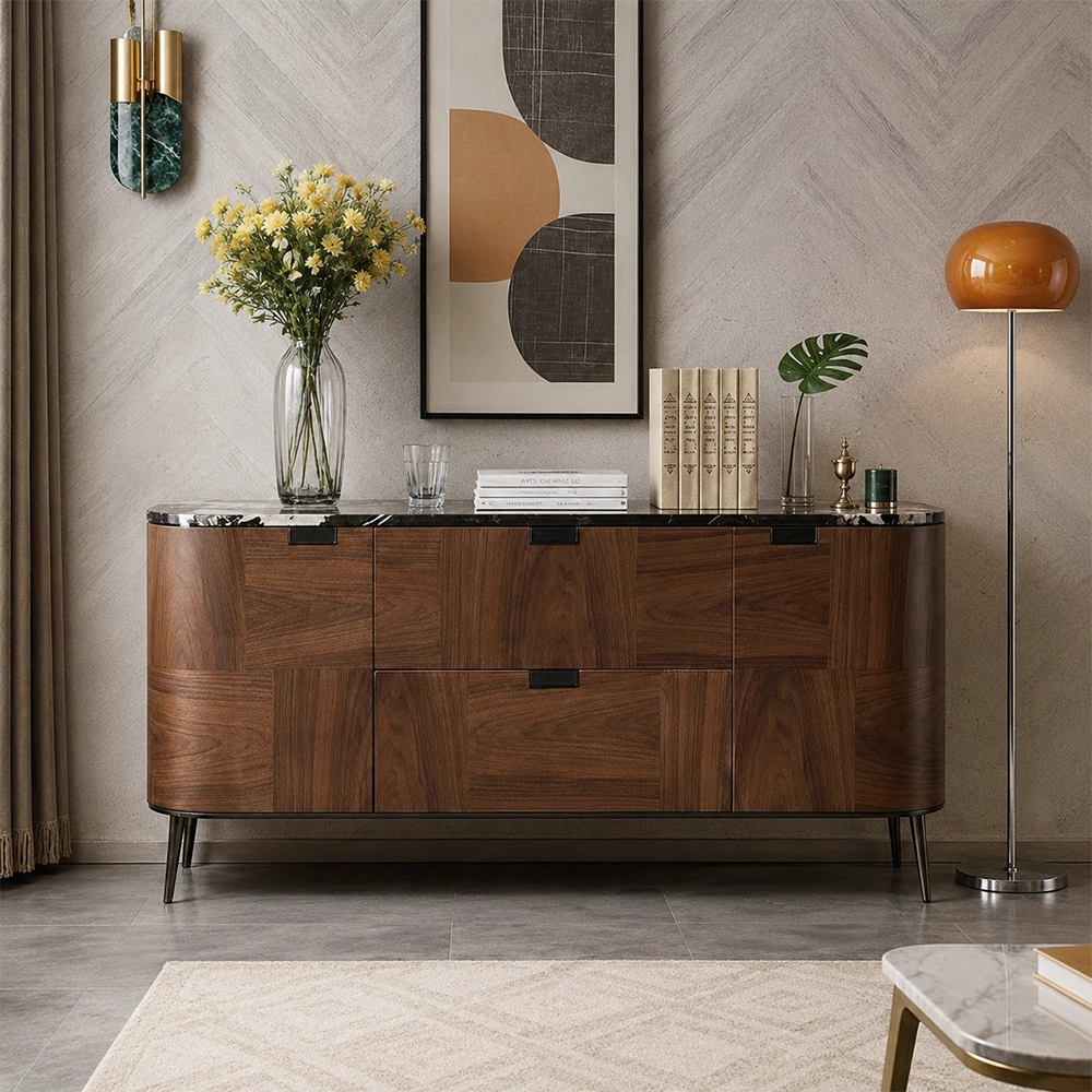 Walnut Veneer Storage Console