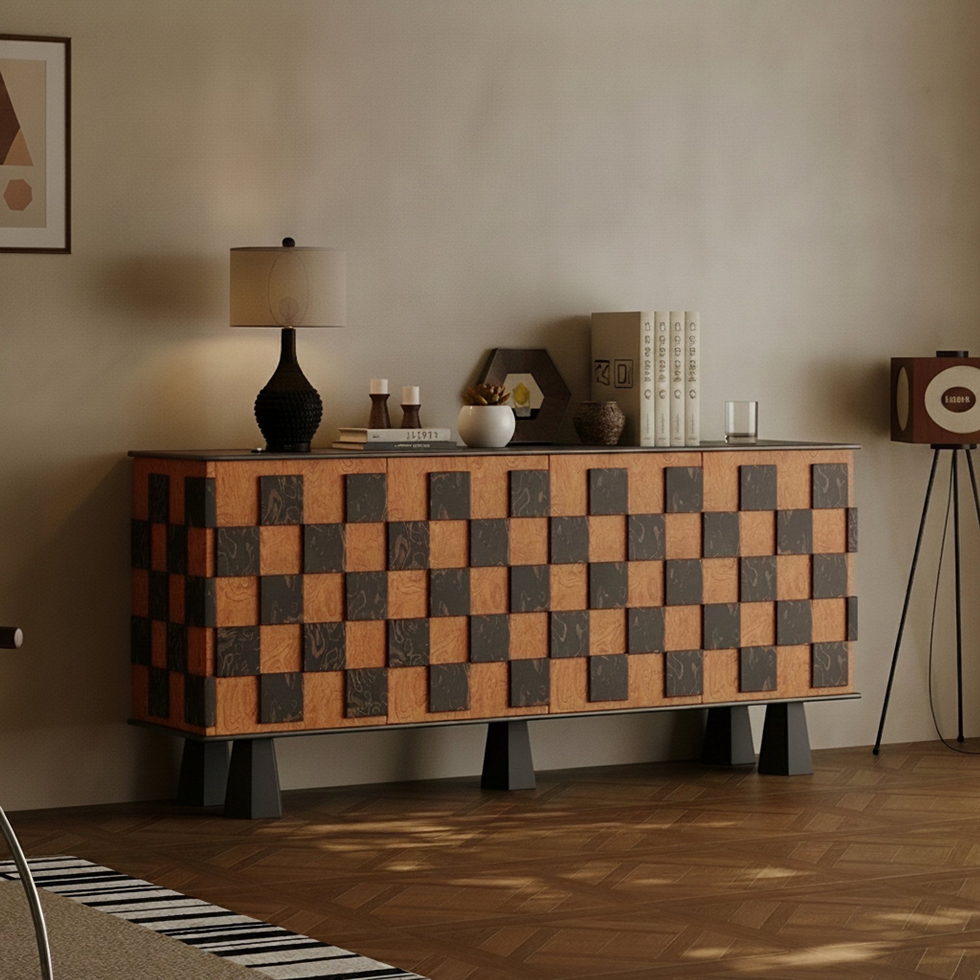 Mid-Century Burl Wood Sideboard
