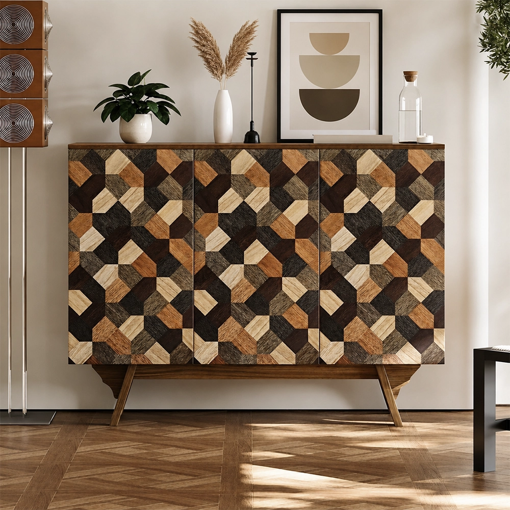 Wabi-Sabi Parquetry High-Leg Sideboard