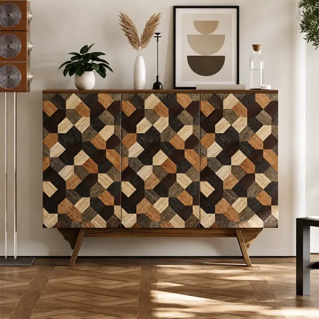 Wabi-Sabi Parquetry High-Leg Sideboard