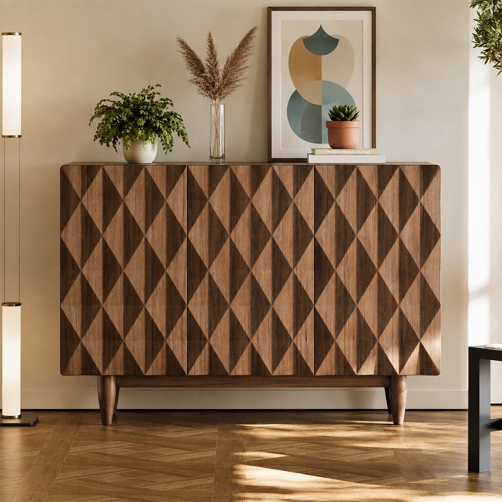 Walnut Veneer Sideboard, Diamond Texture