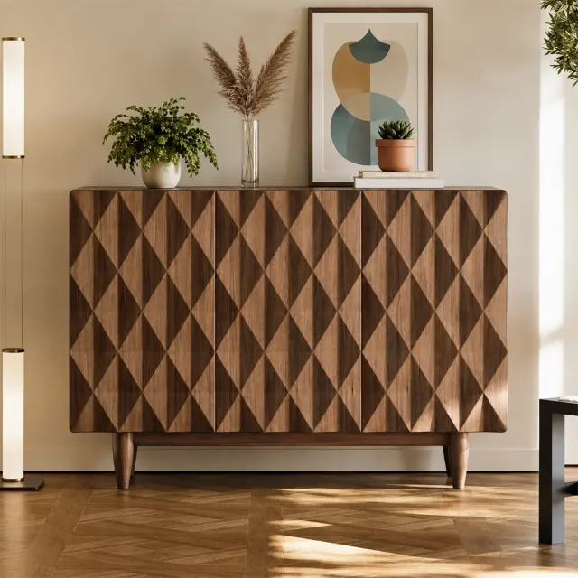 Walnut Veneer Sideboard, Diamond Texture