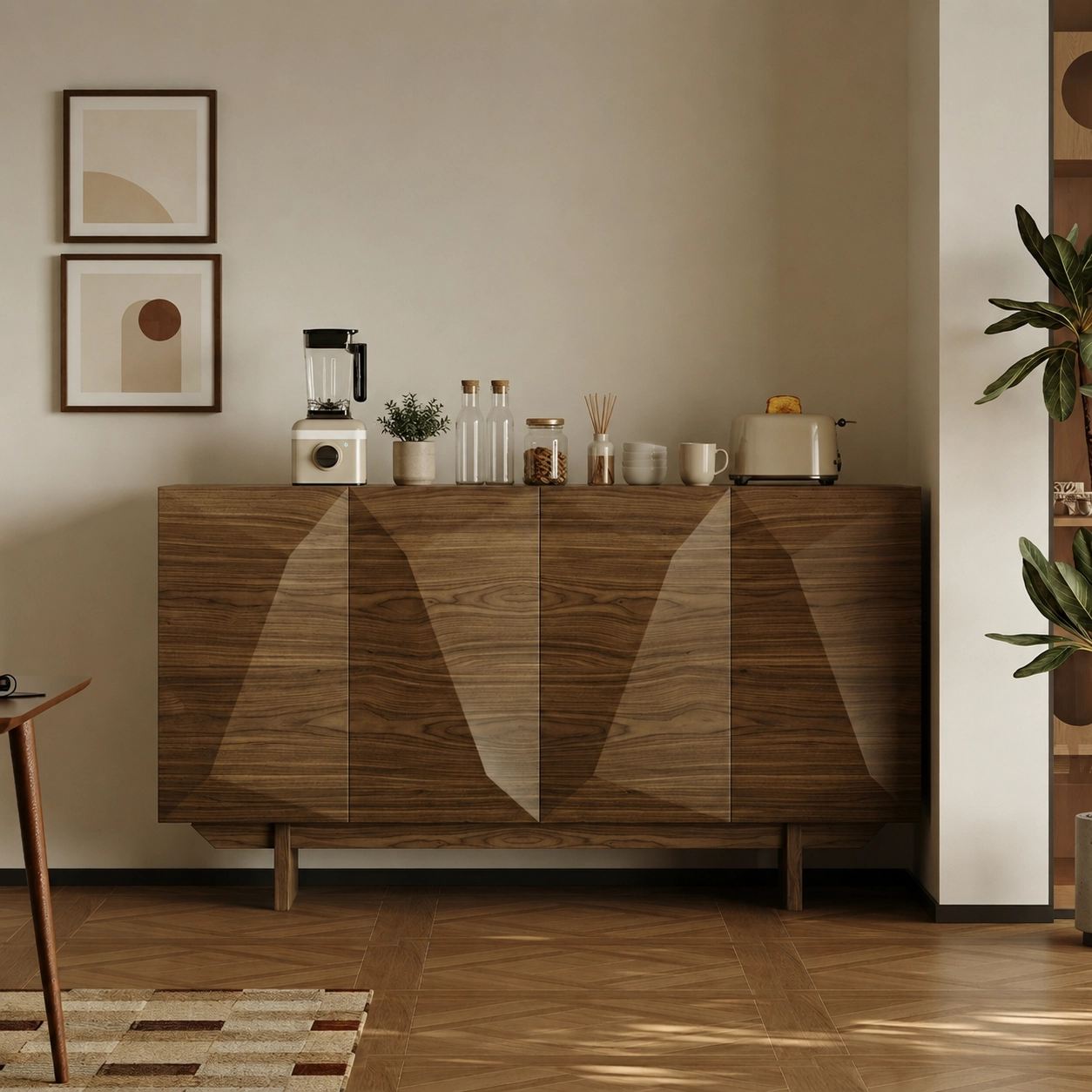 Walnut Geometric Sideboard