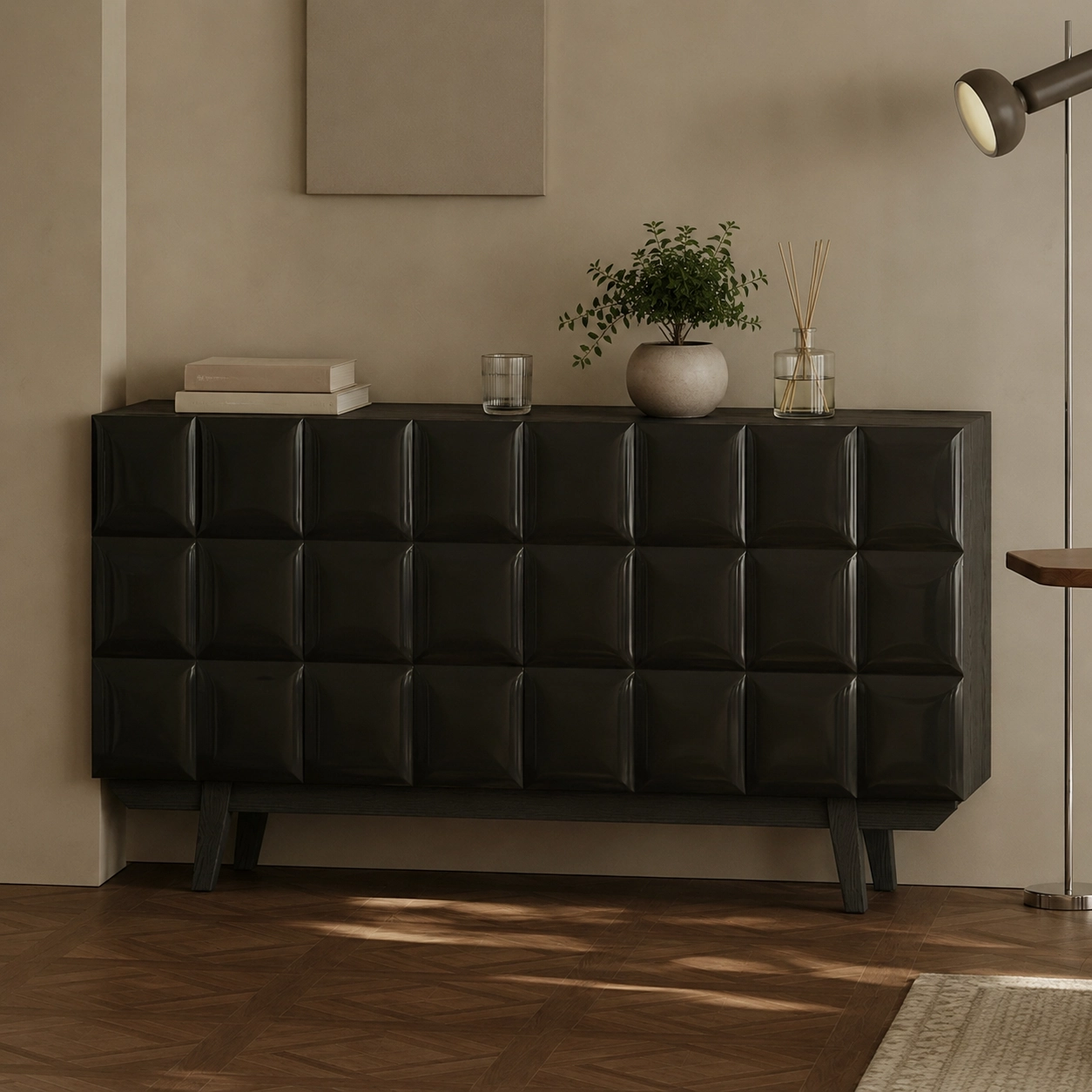 Black Ash Geometric Sideboard