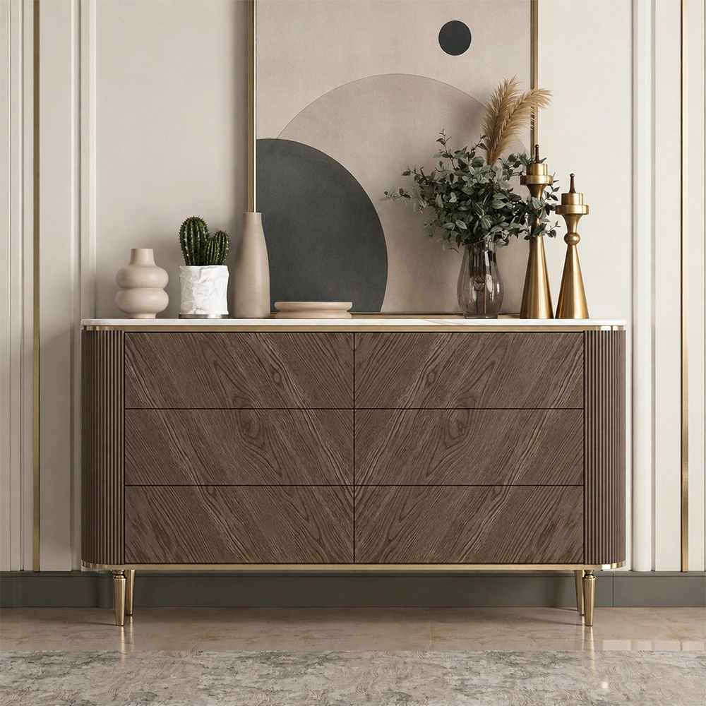 Wavy Marble & Wood Sideboard