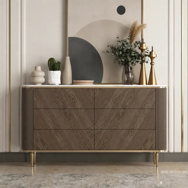 Wavy Marble & Wood Sideboard
