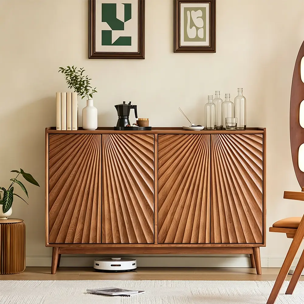 Carved Cherry Wood Sideboard