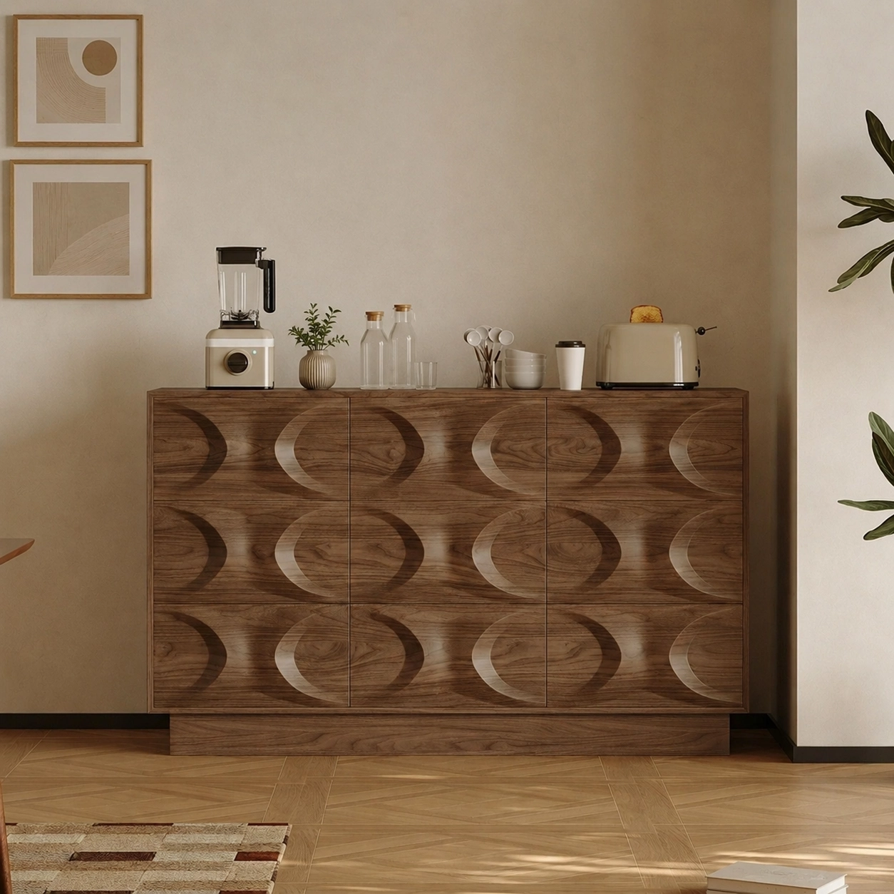 Mid-Century Walnut Embossed Sideboard