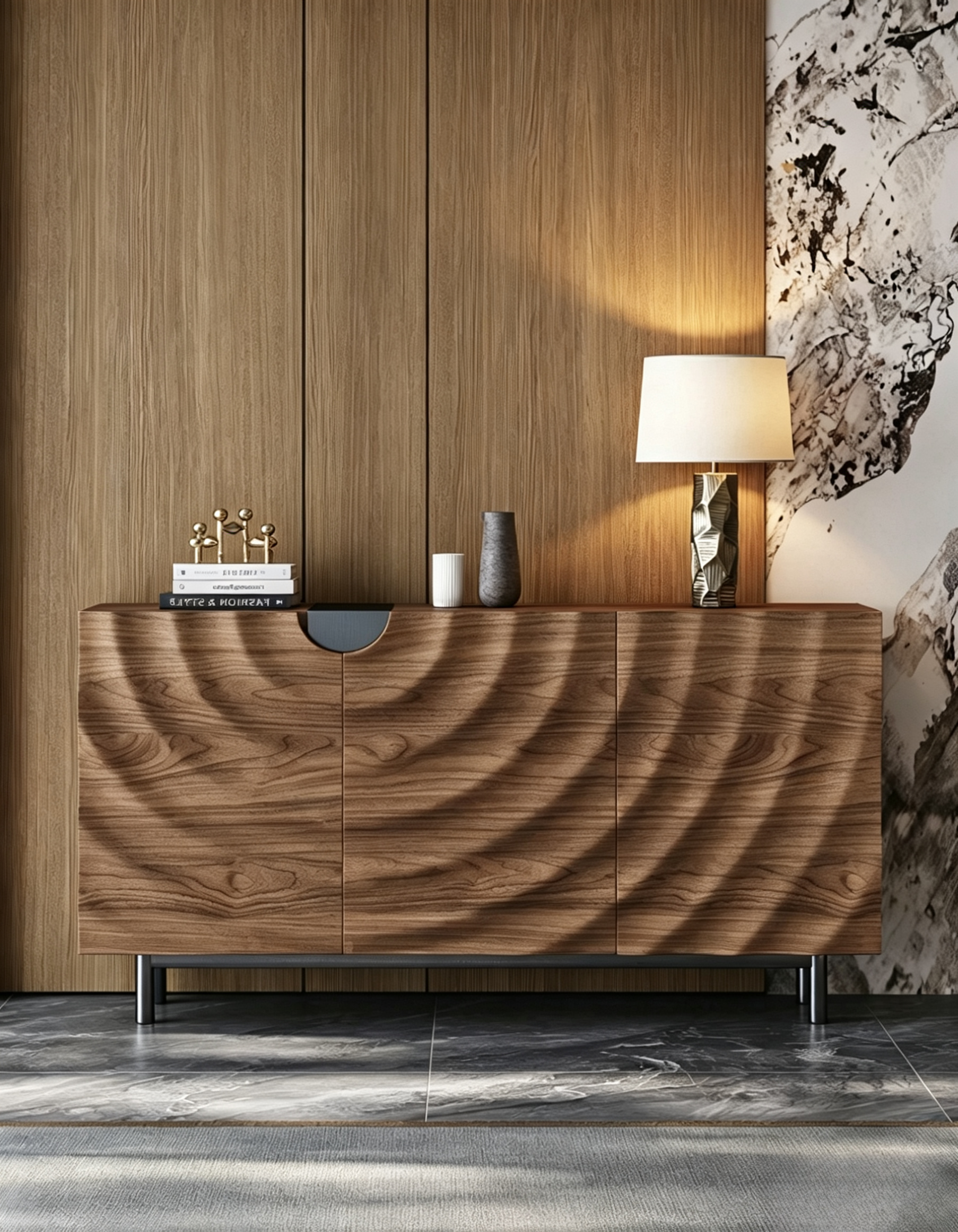 Walnut Sideboard with Wavy Doors