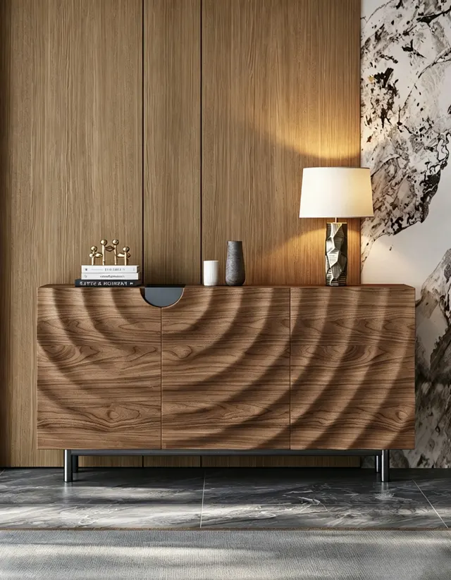 Walnut Sideboard with Wavy Doors
