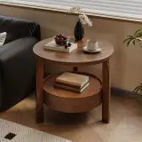 Mid-Century Round Rubberwood Side Table