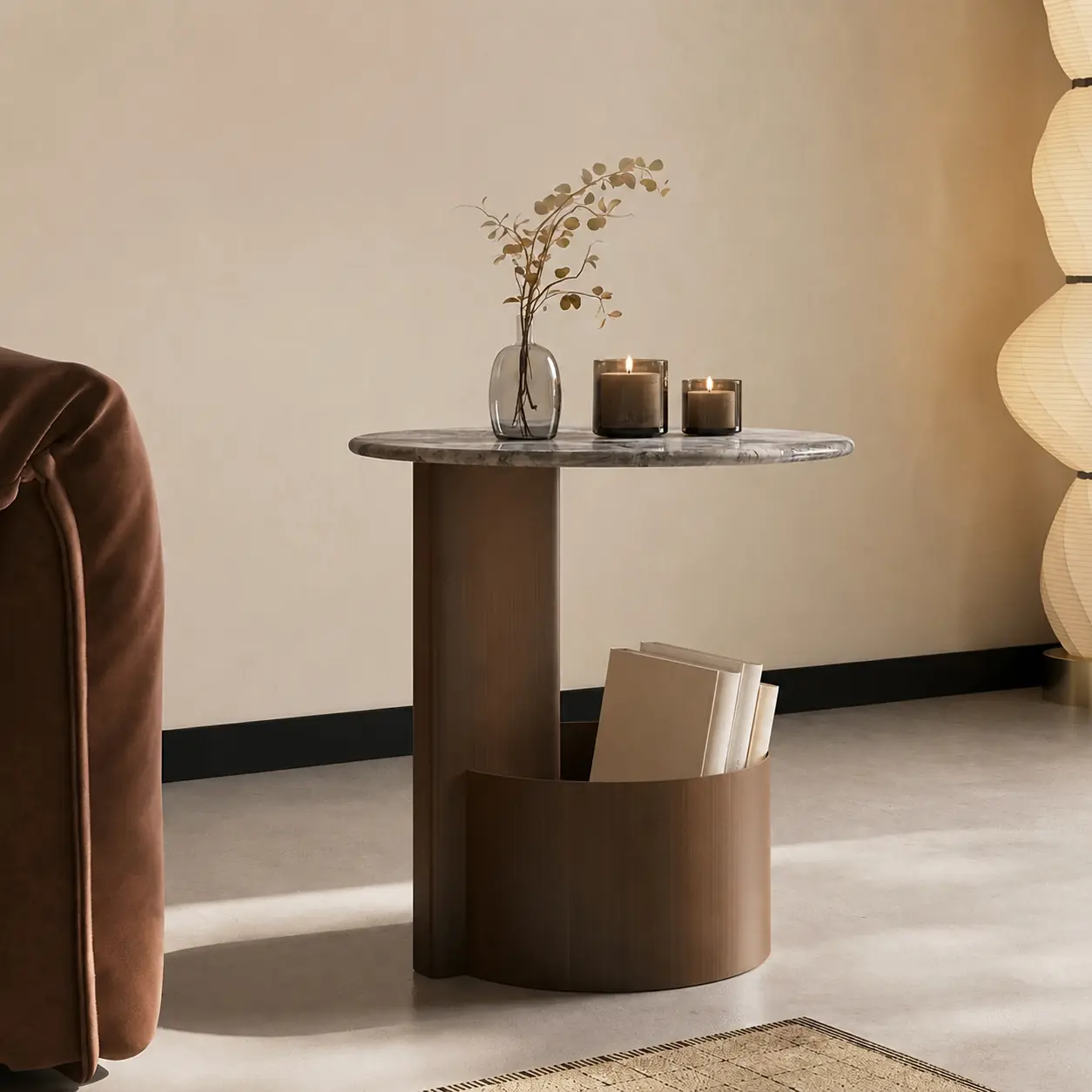 Round Mobile Stone Top Side Table