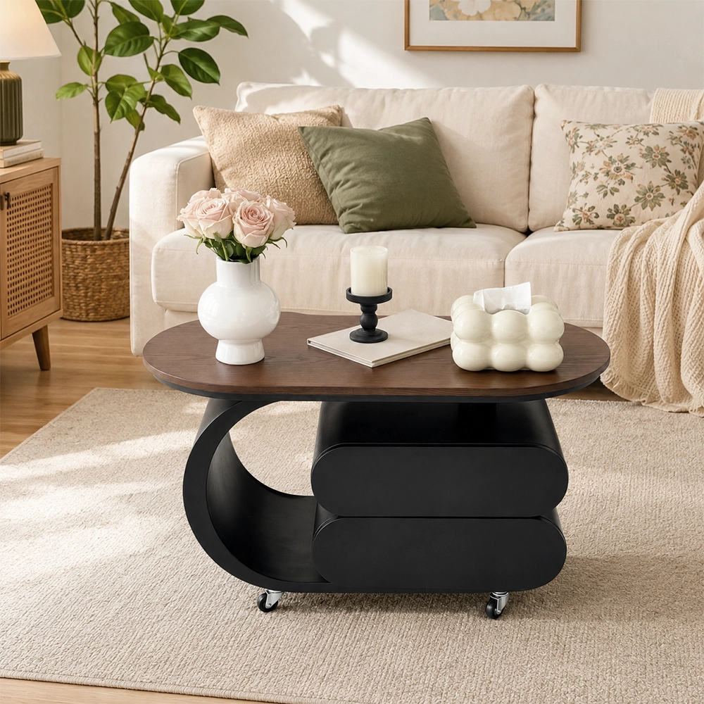 Oval Wood Coffee Table, Mid-Century