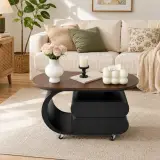 Oval Wood Coffee Table, Mid-Century