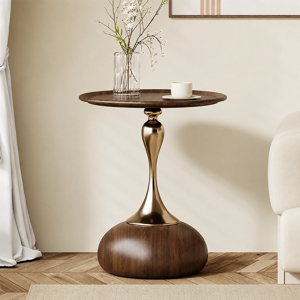 Italian Round Side Table with Metal Base