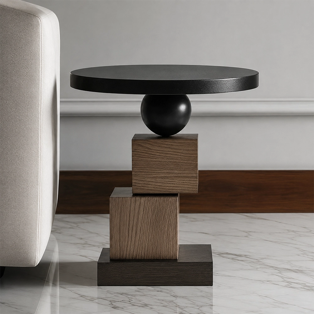 Geometric Solid Wood Side Table