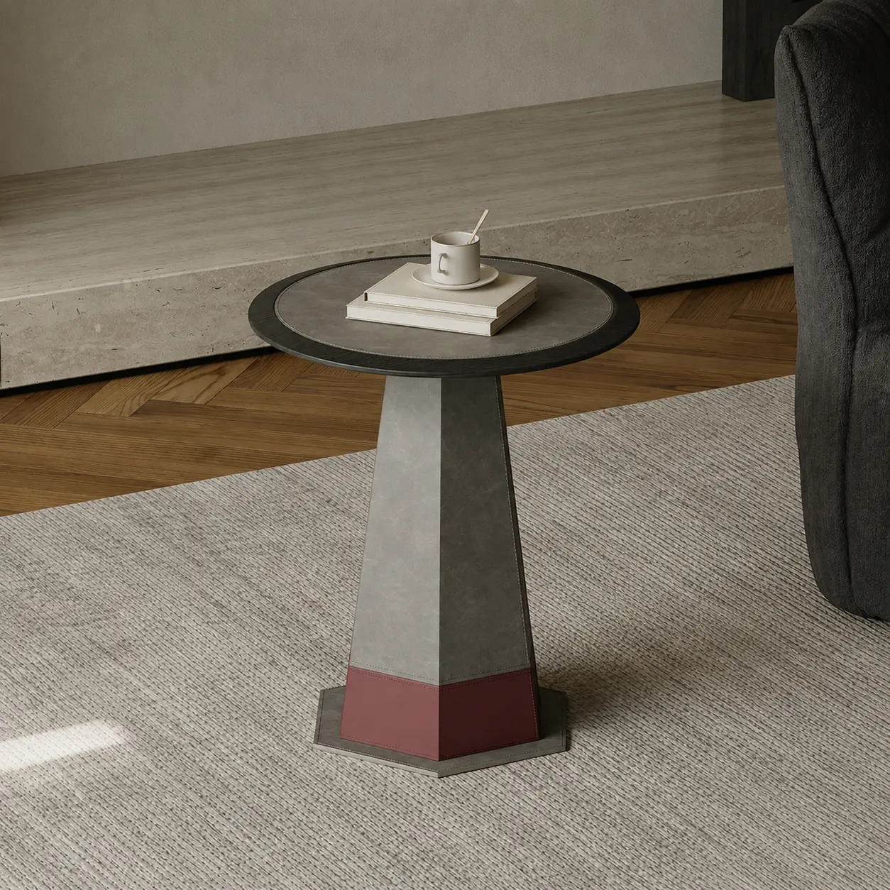 Round Saddle Leather Side Table