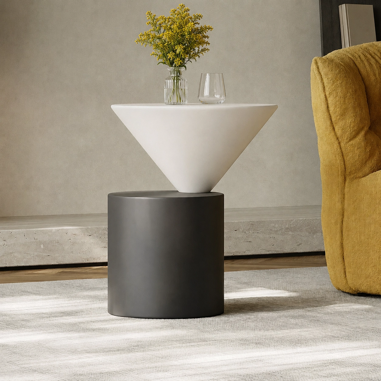 White Oak Geometric Side Table