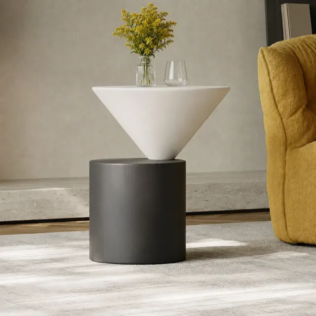 White Oak Geometric Side Table