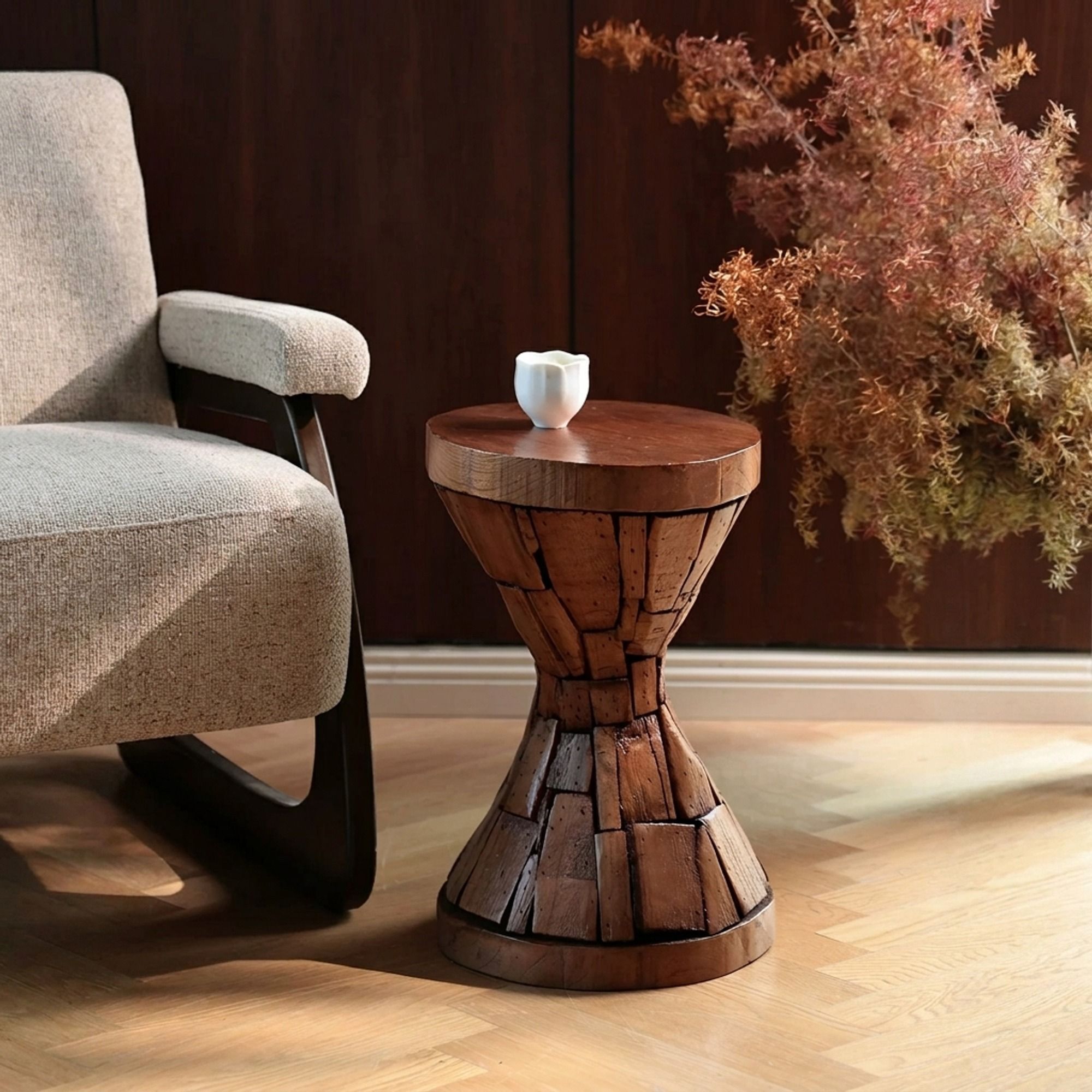 Wabi-Sabi Solid Wood Drum Table
