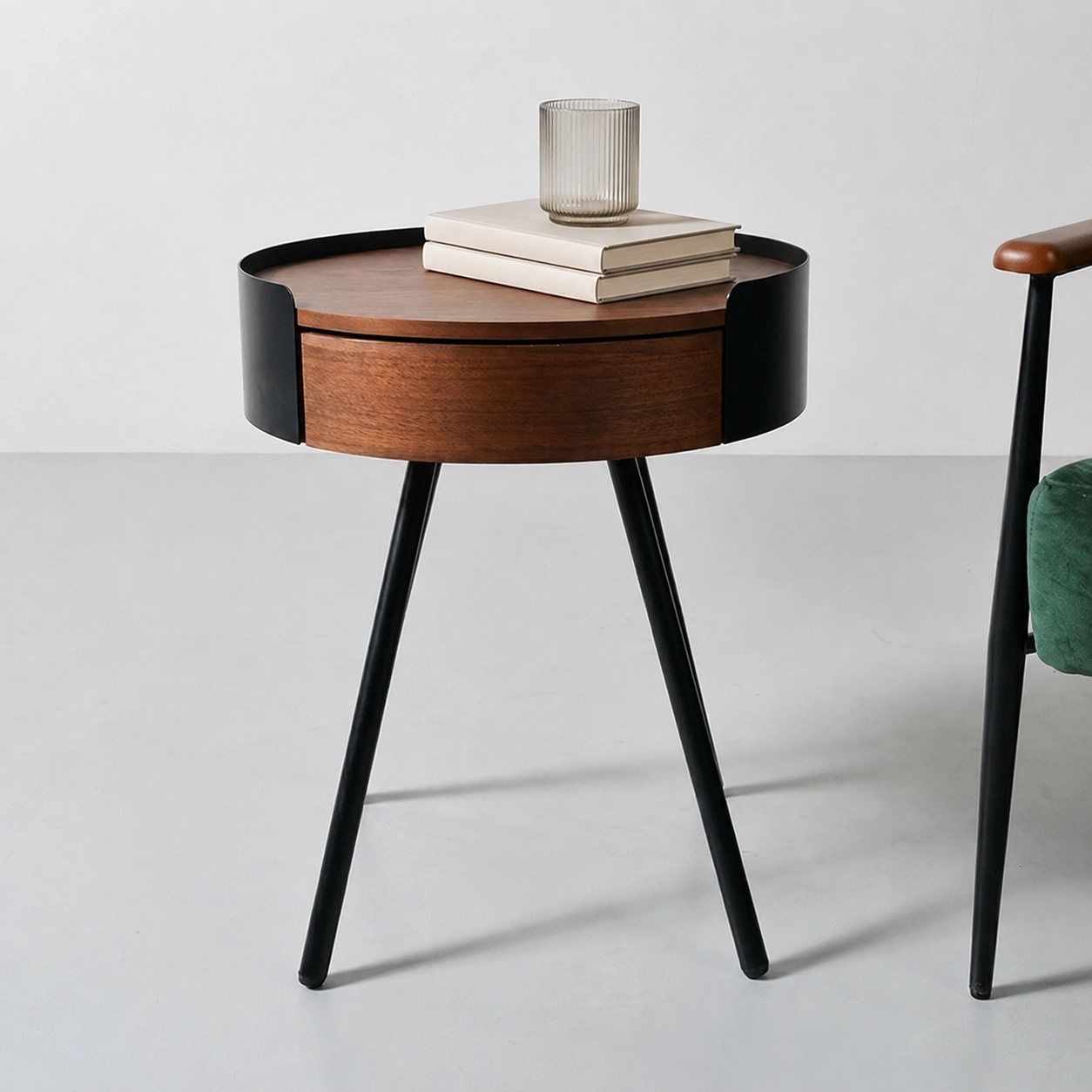 Round Side Table with Storage Drawer