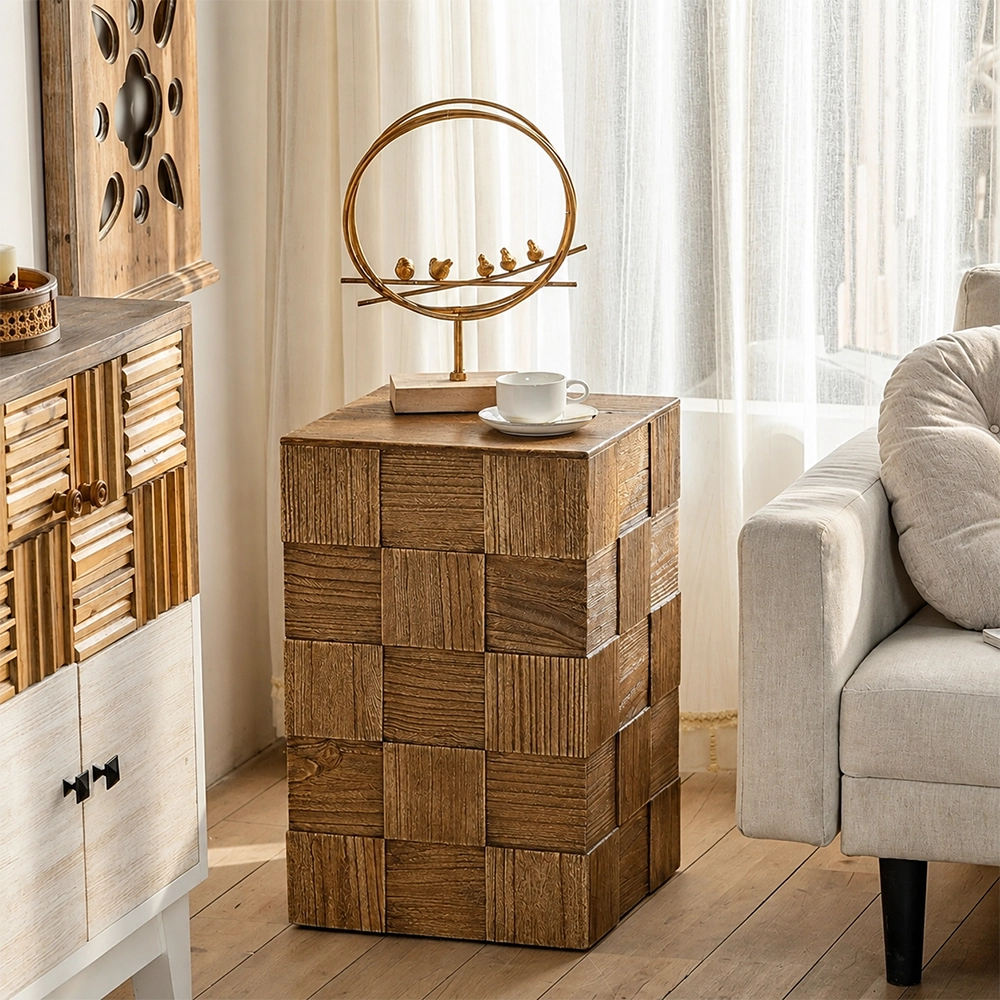 Wabi-Sabi Pine Storage Side Table