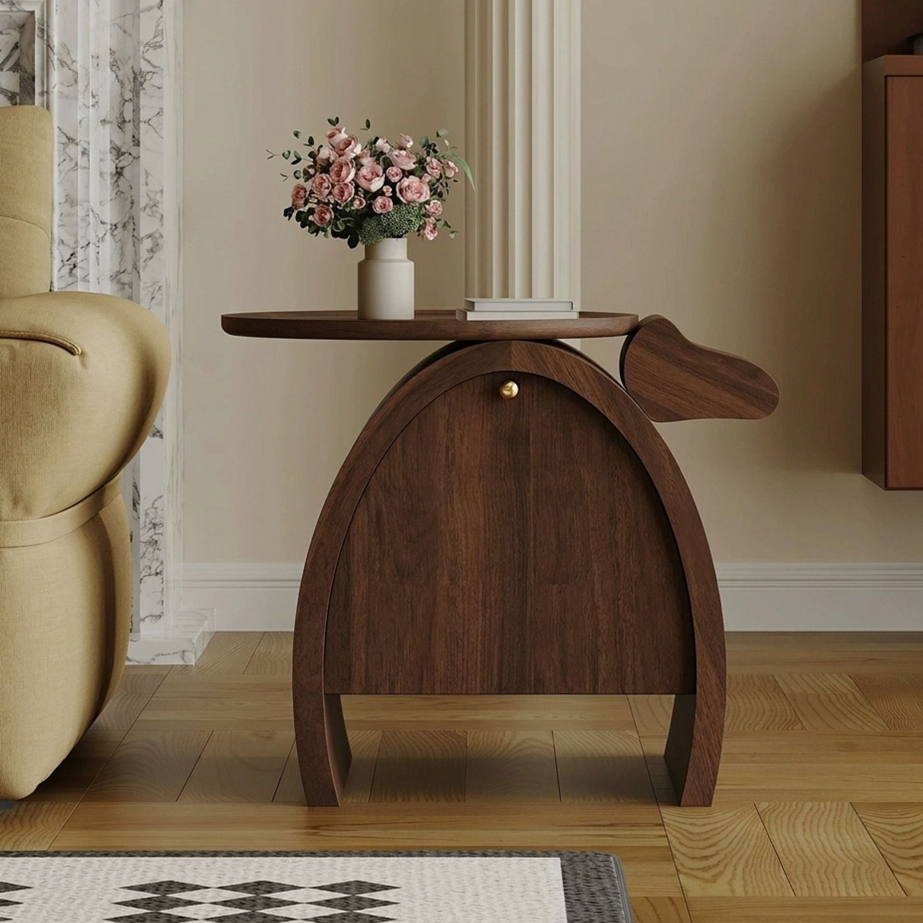 Wabi-Sabi Walnut Veneer Side Table