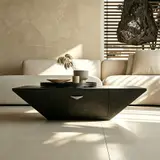 Minimalist Geometric Smoked Wood Coffee Table with Drawers