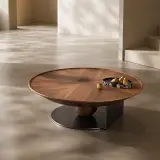 Circular Walnut & Travertine Coffee Table
