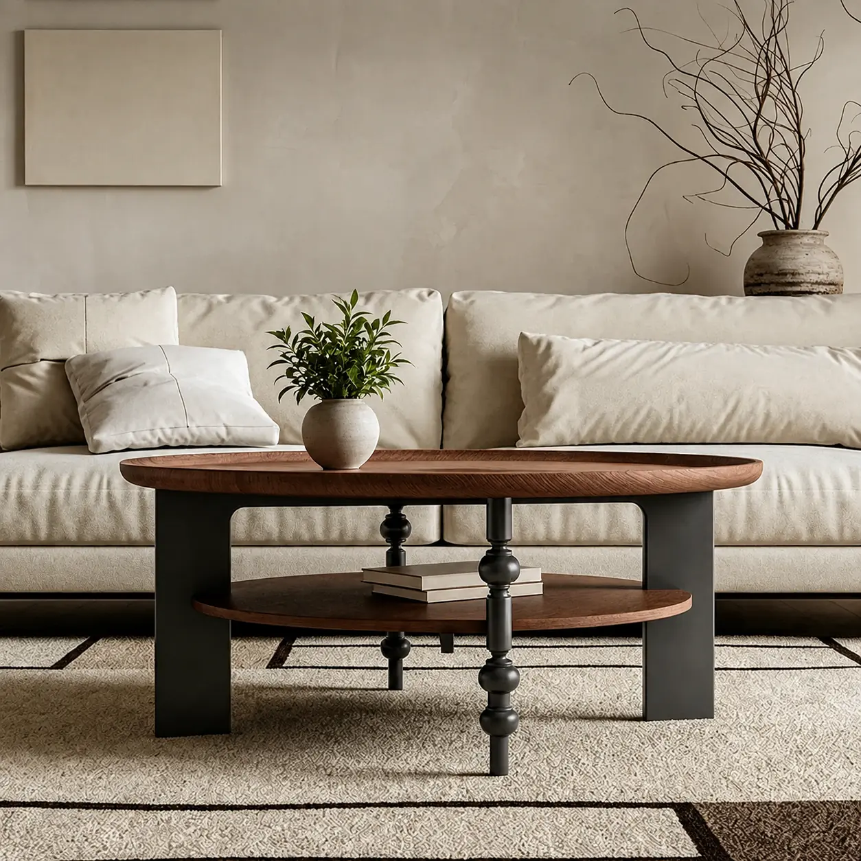 Mid-Century Solid Wood Round Coffee Table