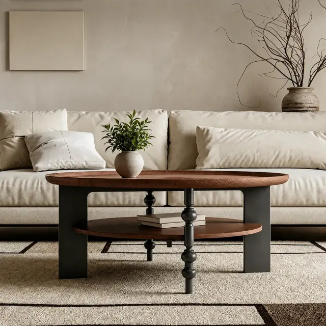Mid-Century Solid Wood Round Coffee Table