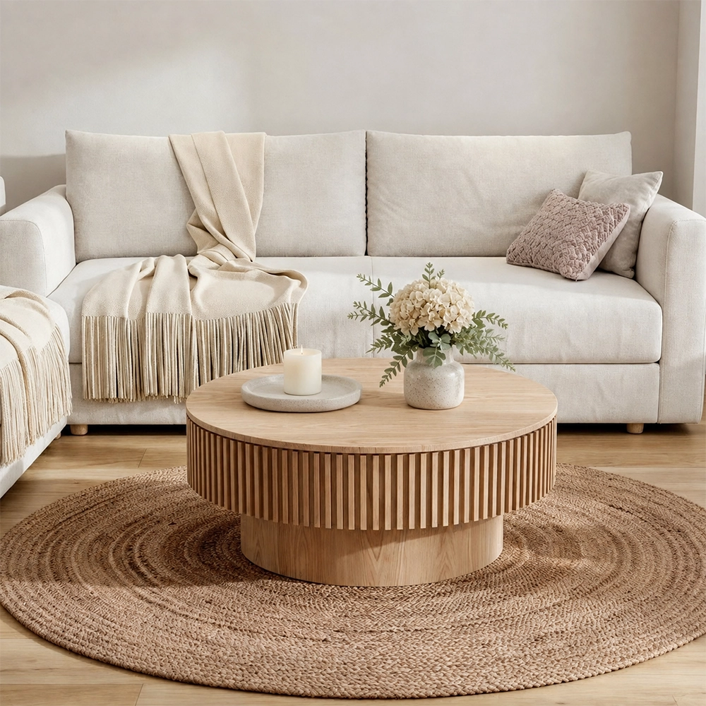 Solid Wood Gear-Style Coffee Table
