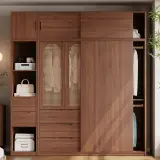Solid Wood Wardrobe with Rattan Doors