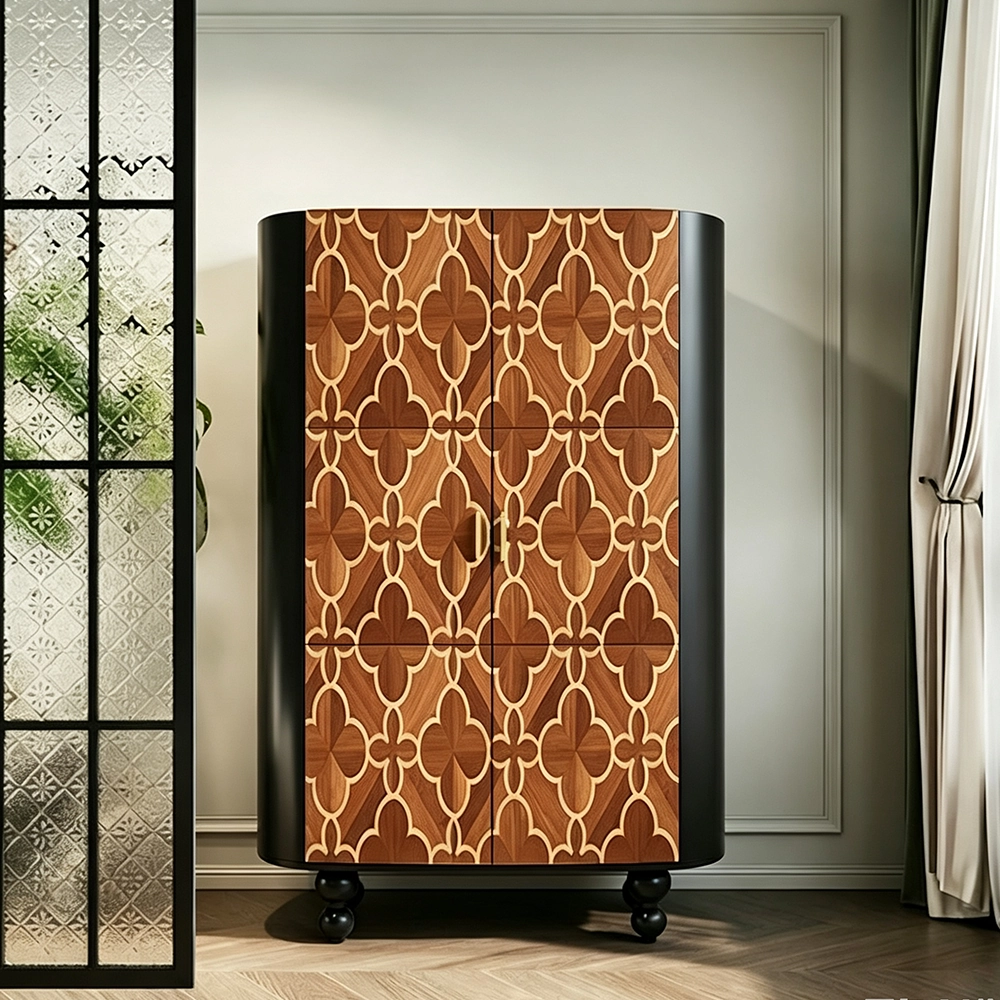 Walnut & Black Geometric Wardrobe