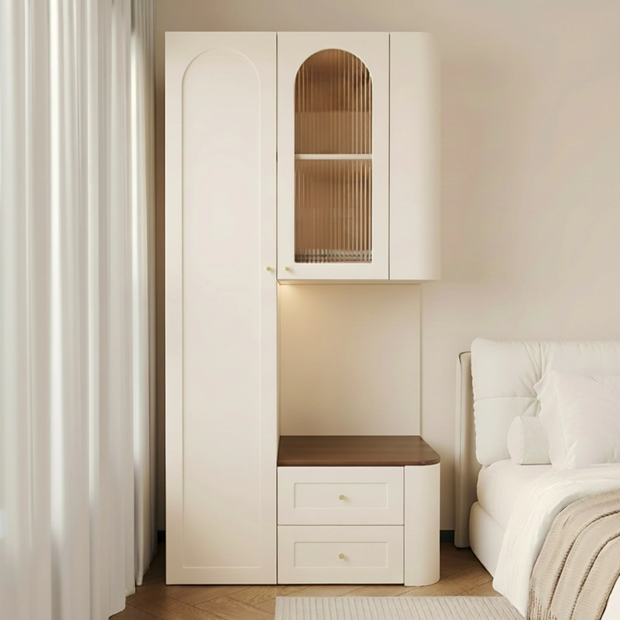 Creamy Solid Wood Wardrobe