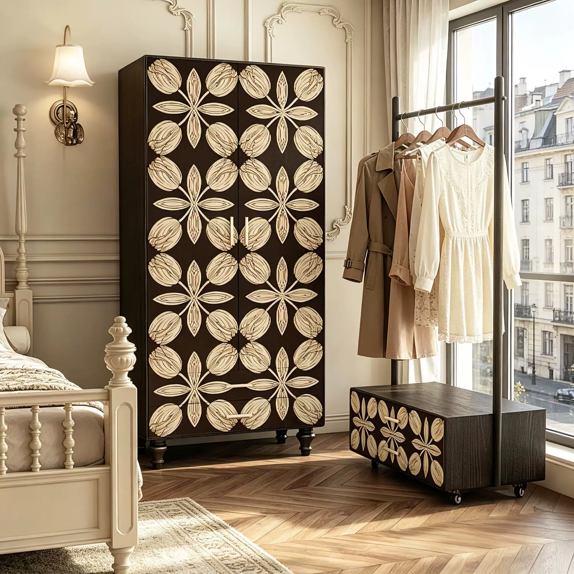 Solid Wood Mid-Century Wardrobe