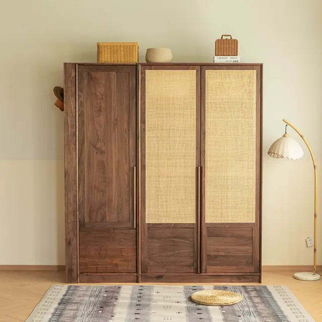 Black Walnut Rattan Wardrobe
