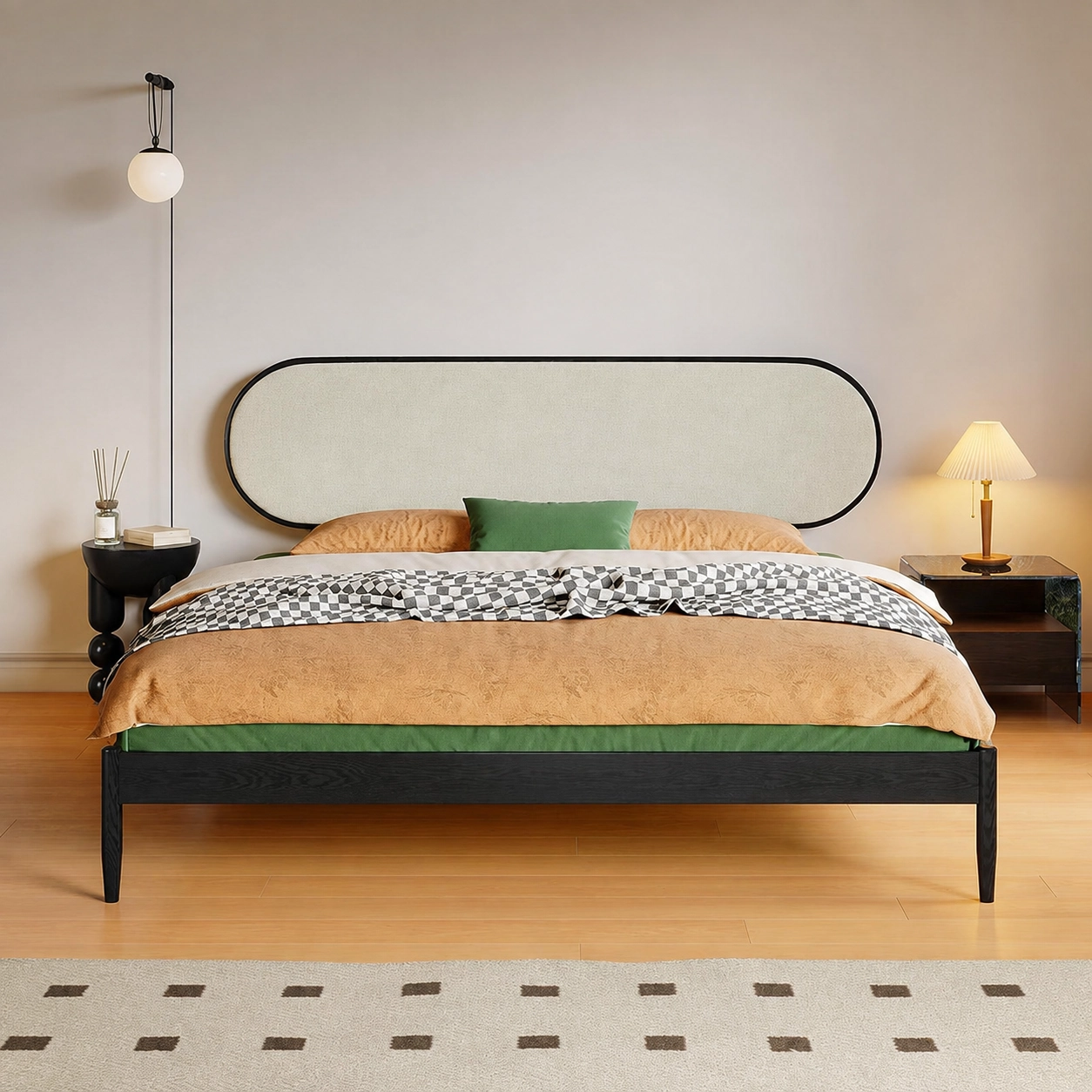 Ash & Linen Upholstered Bed