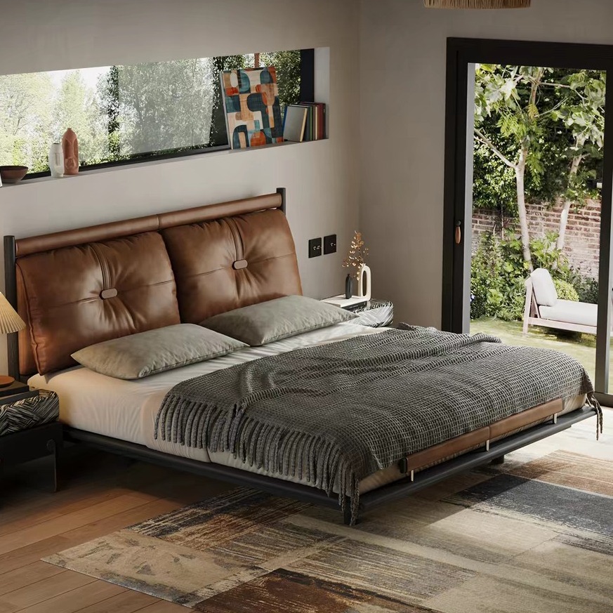 Floating Leather Platform Bed